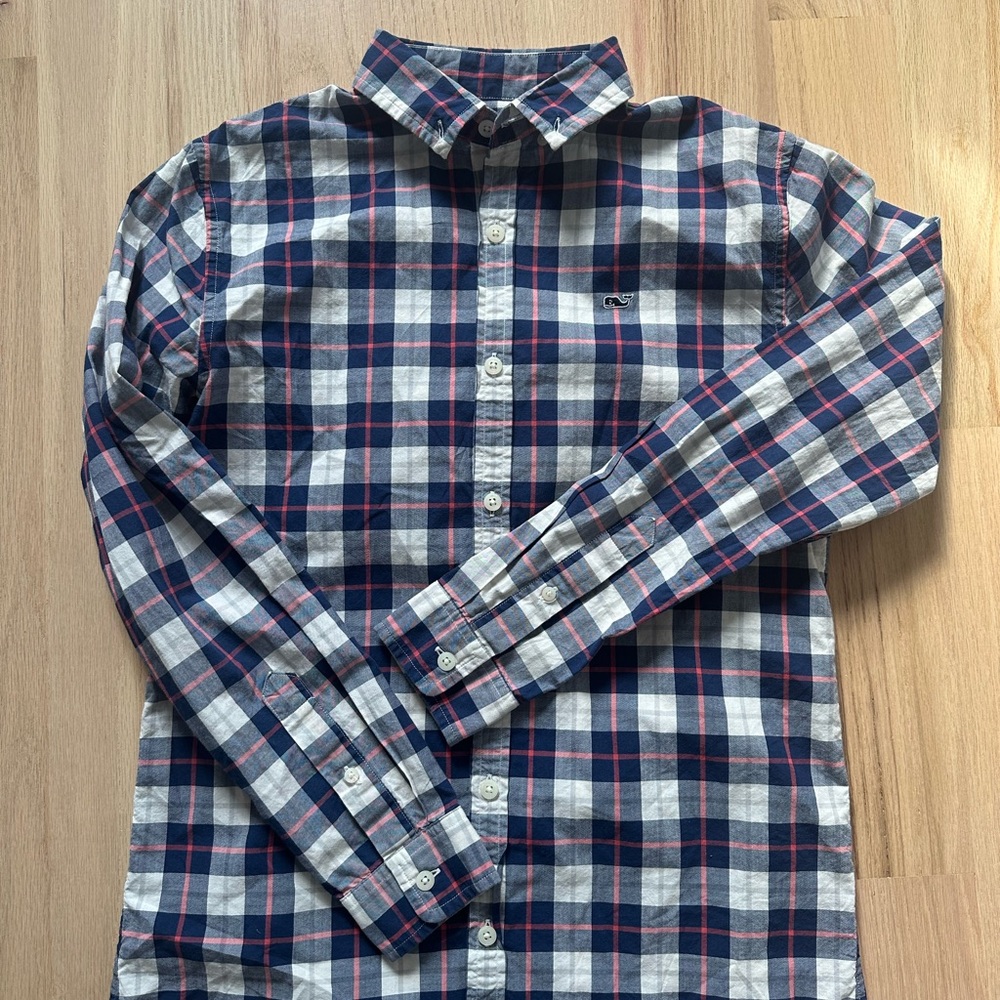 Boys large (16) whale button down shirt by vineyard vines.